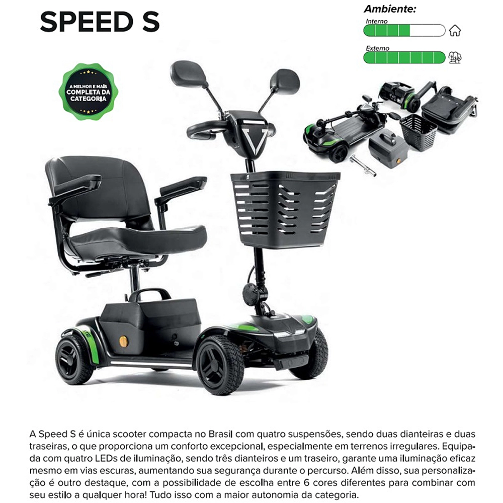 Scooter Motorizada Desmontável Elétrica Cadeira Rodas Até 136 Kg Speed S Power Lite Cor 6 em 1