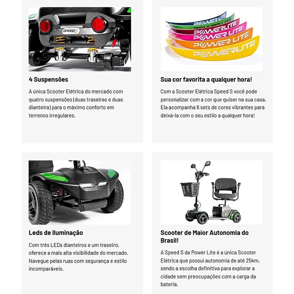 Scooter Motorizada Desmontável Elétrica Cadeira Rodas Até 136 Kg Speed S Power Lite Cor 6 em 1