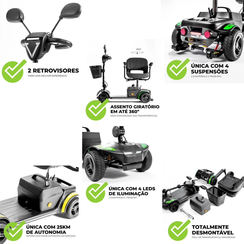 Scooter Motorizada Desmontável Elétrica Cadeira Rodas Até 136 Kg Speed S Power Lite Cor 6 em 1