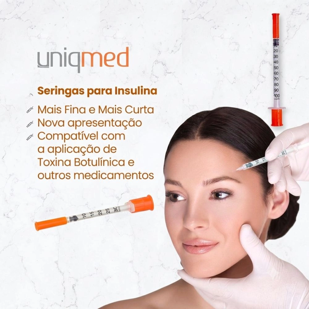 Seringa Para Insulina Com Agulha 1ml 6mmx0,25mm 31g Caixa Com 100 Unidades Uniqmed