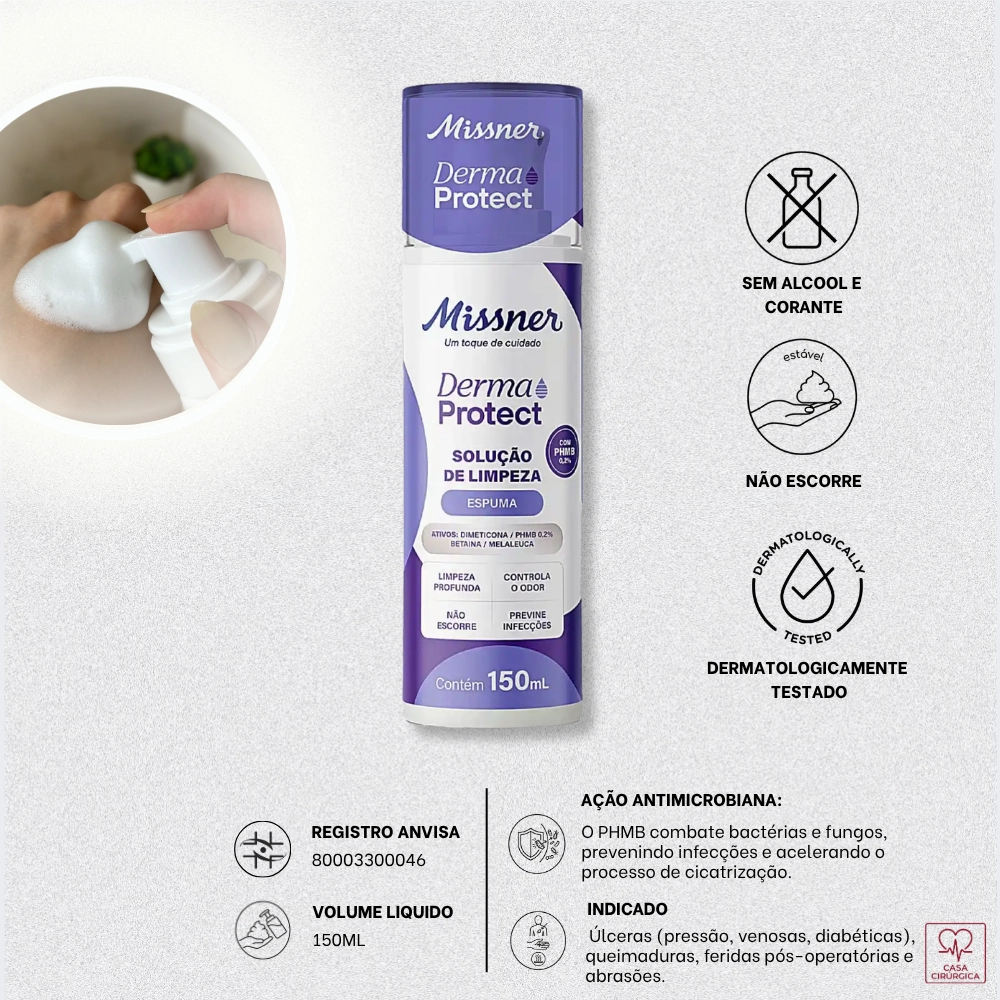 Solução de Limpeza Espuma 150ml Com PHMB Derma Protect Missner 