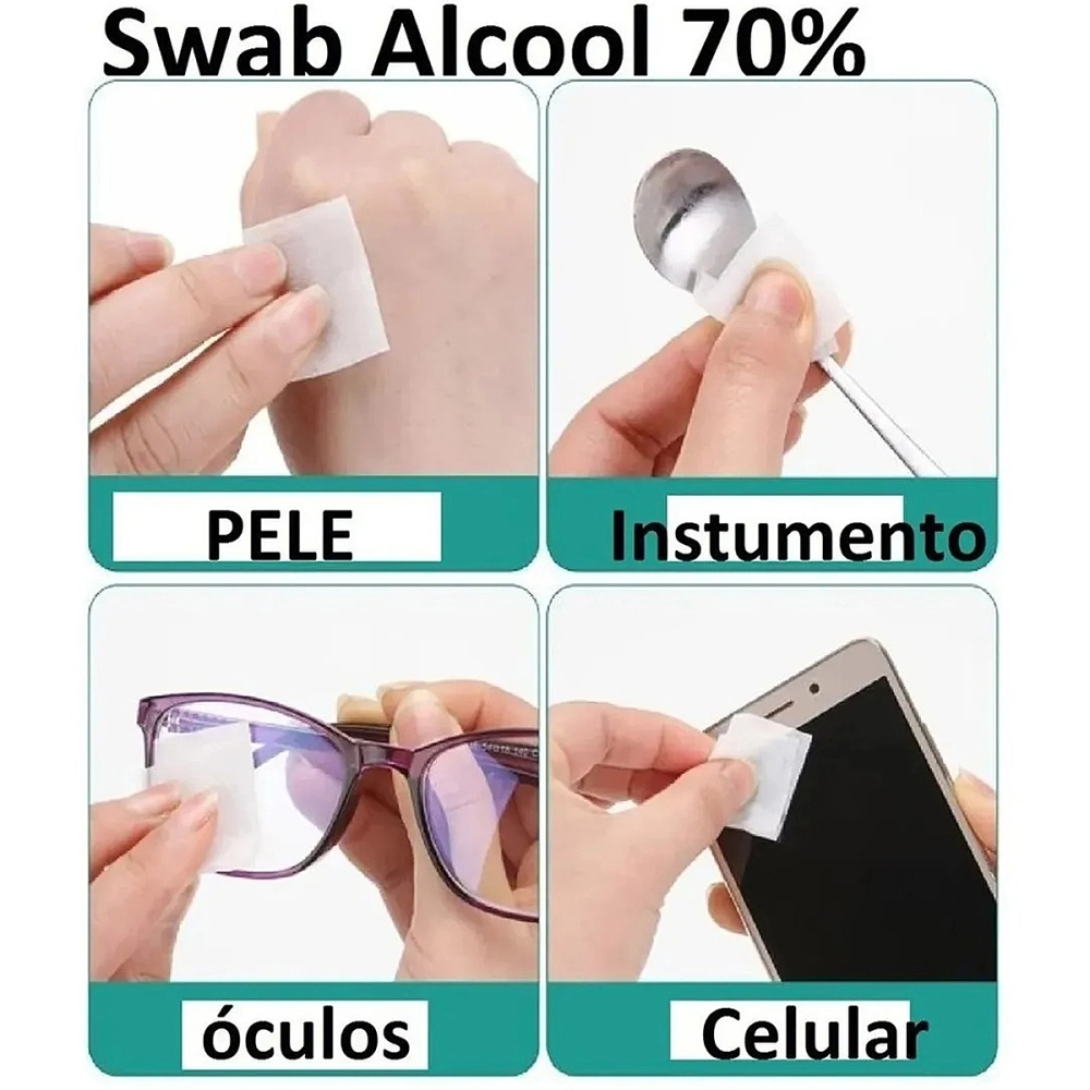 Swab Caixa Saches 30x60 MM Lenço Umedecido Descartavel De Alcool Procedimentos Para Assepsia Limpeza De Pele Medix 100 Unidades