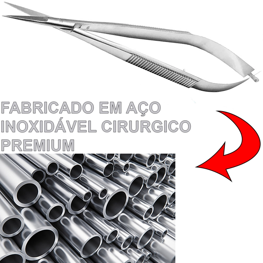 Tesoura Castroviejo Reta Com Serrilha Aço Inoxidável 11 cm Golgran 