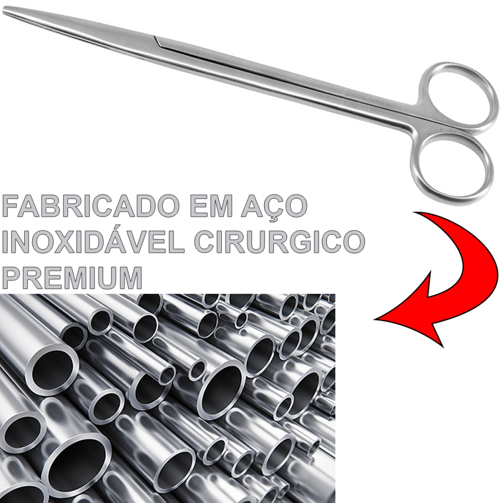 Tesoura Metzembaum Aço Inoxidável Tamanho 18 cm Reta ABC Instrumentos Cirúrgicos 