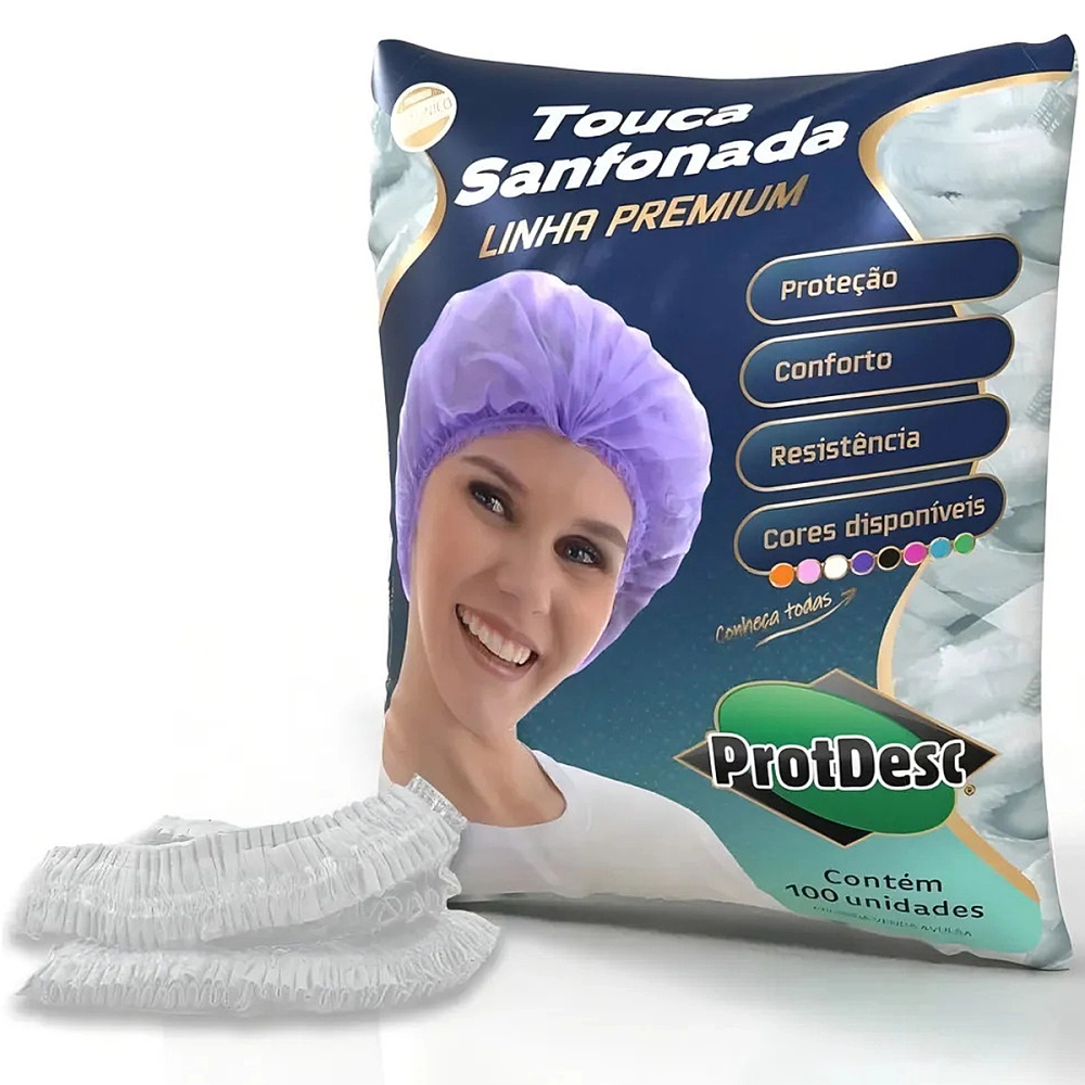 Touca Descartavel Branca TNT Elastico Duplo Proteção 100 Unidades Protdesc