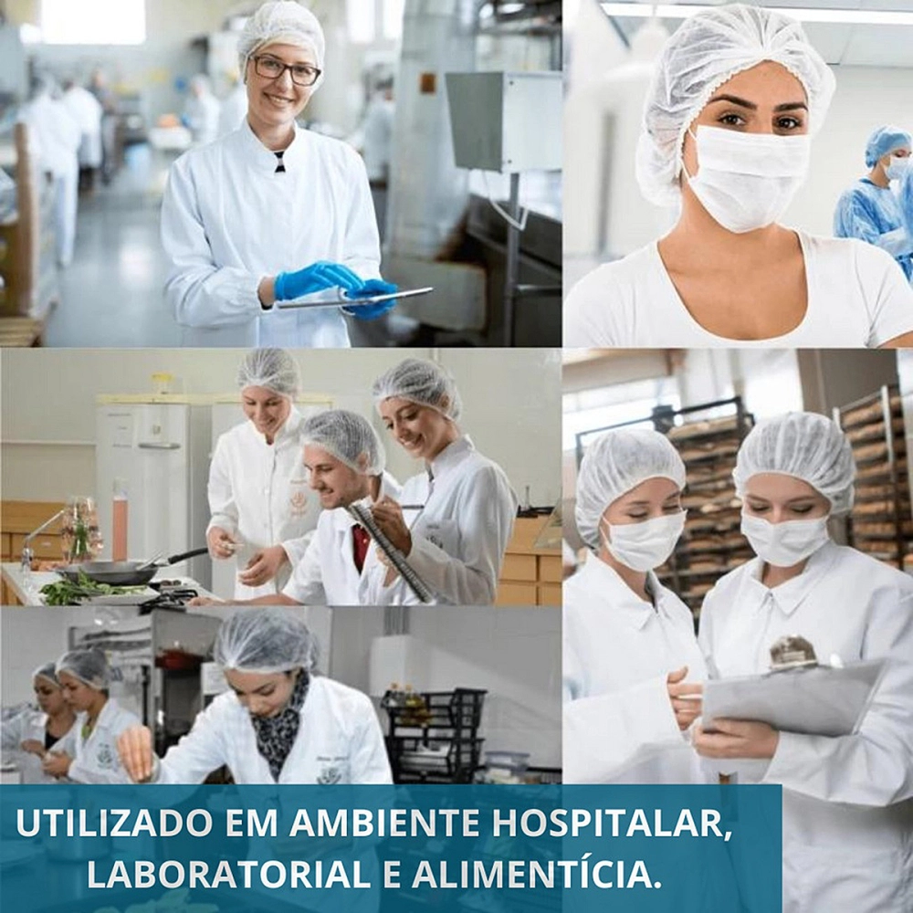 Touca Descartavel Branca TNT Elastico Duplo Proteção 100 Unidades Protdesc