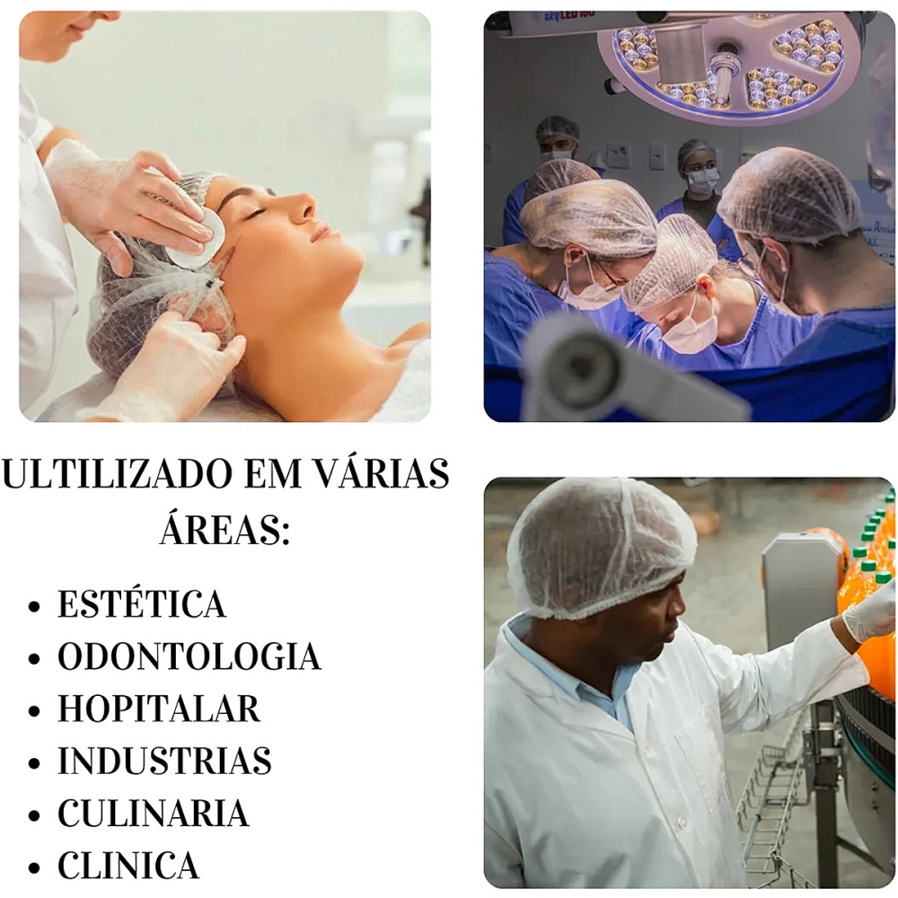 Touca Descartavel Branca TNT Elastico Duplo Proteção 100 Unidades Protdesc