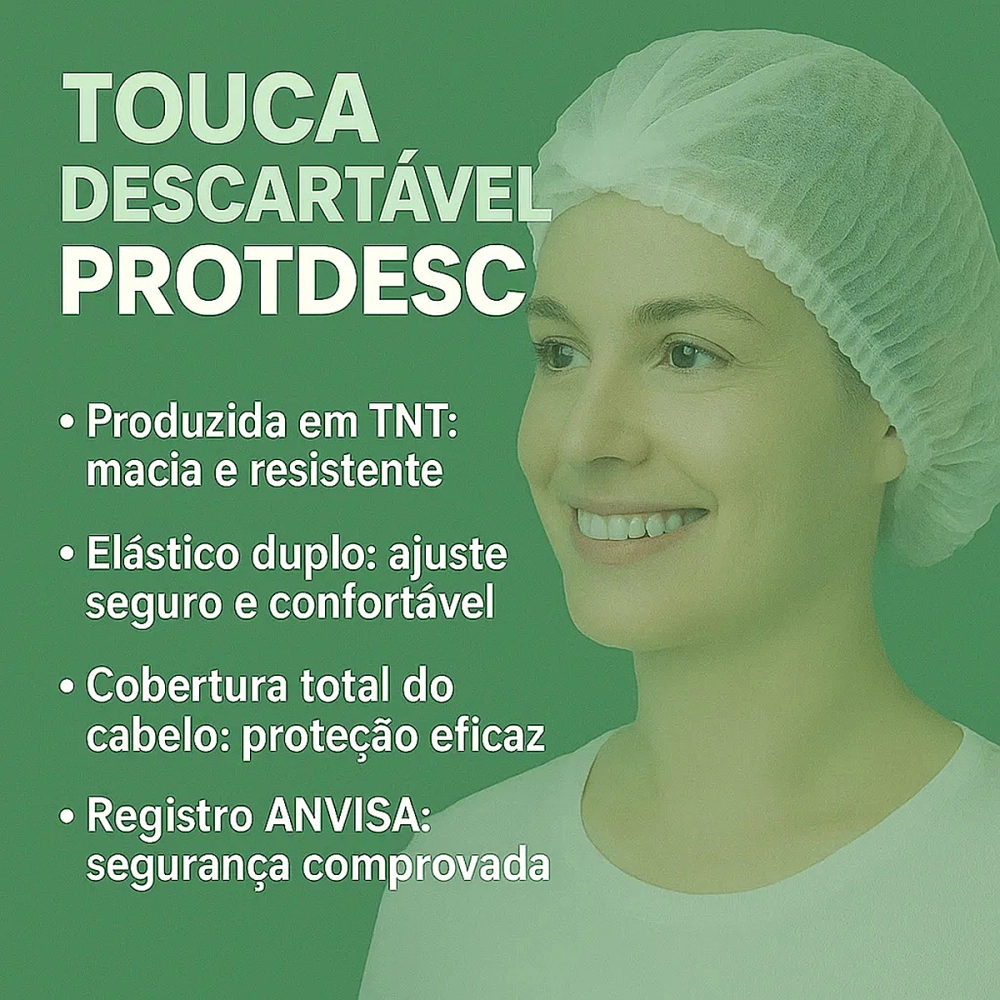 Touca Descartavel Branca TNT Elastico Duplo Proteção 100 Unidades Protdesc