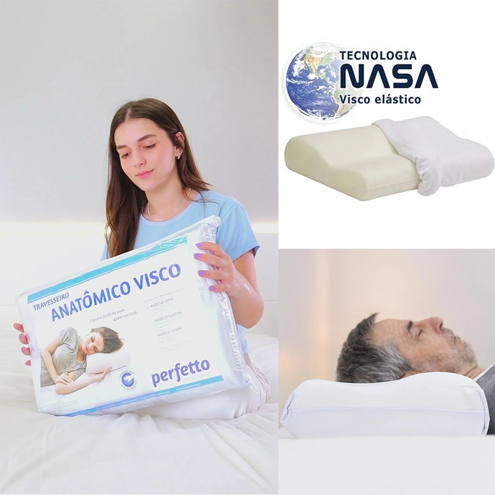 Travesseiro Almofada Anatomico Cervical Capri Perfil Baixo Visco Elastico 50 x 31 x 10/7 Cm Tecnologia NASA 201002 Perfetto