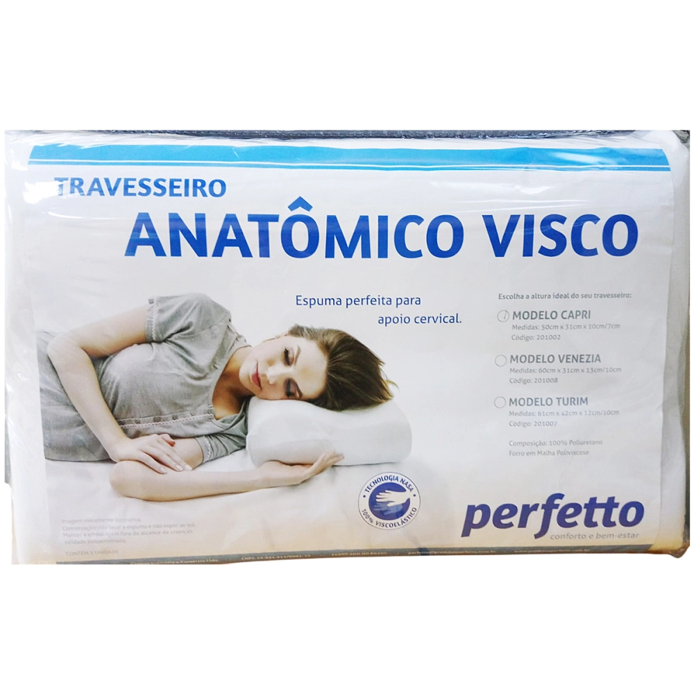 Travesseiro Almofada Anatomico Cervical Capri Perfil Baixo Visco Elastico 50 x 31 x 10/7 Cm Tecnologia NASA 201002 Perfetto