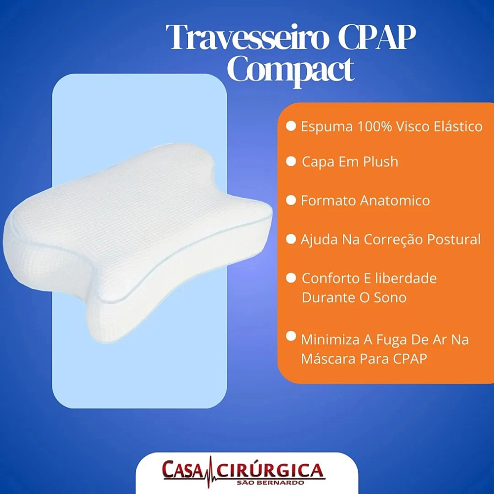 Travesseiro Almofada Compact Para Acomodar Mascaras Respiratorias Cpap Tecnologia Nasa 201907 Perfetto 50 x 32 x 14 cm 