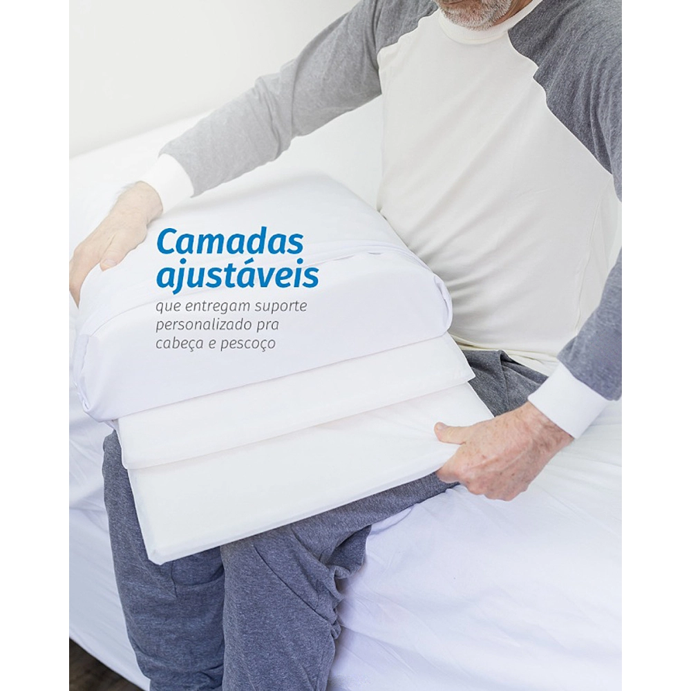 Travesseiro Almofada Multi Camadas Altura Ajustavel Regulavel Tecnologia Nasa Viscoelastico Branco Perfetto 