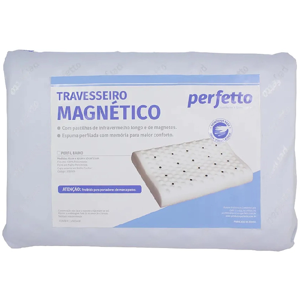 Travesseiro Magnetico Visco Elastico Magnoterapia Terapeutico Perfil Baixo 61 x 42 x 13/11 Cm Perfetto 205006