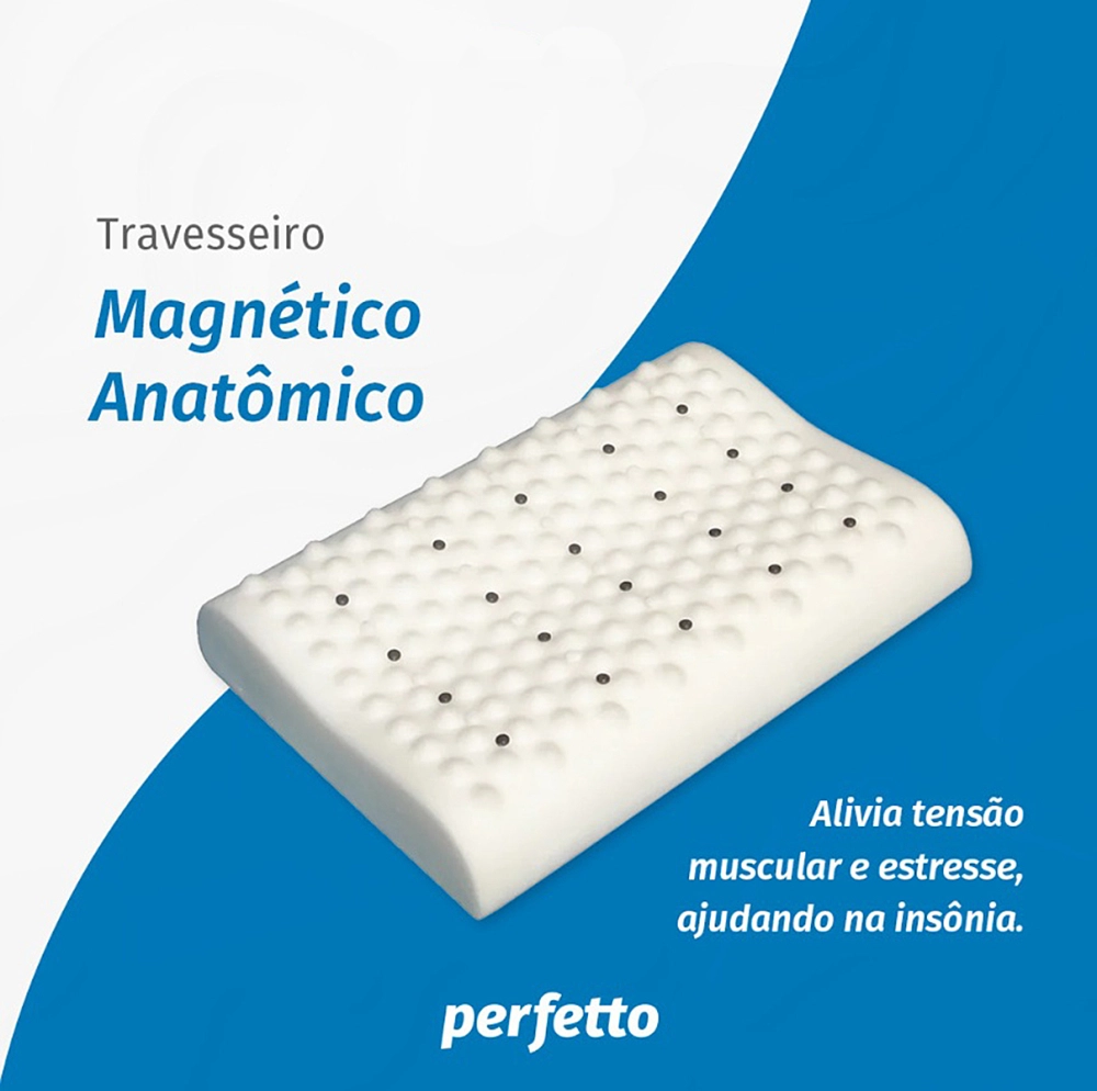 Travesseiro Magnetico Visco Elastico Magnoterapia Terapeutico Perfil Baixo 61 x 42 x 13/11 Cm Perfetto 205006