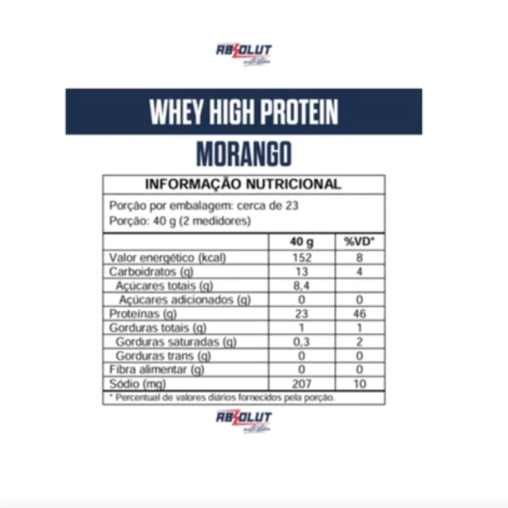 Whey High Protein Sabor Morango 900g Absolut 